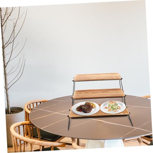 Wood Serving Tray Set, Tiered Structure, Coffee Color, Easy Assembly - Image 4