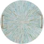 PEMAR Mother of Pearl Decorative Tray, 13" Round with Gold Metal Handles, Vanity/Perfume/Trinket Tray, Catchall for Dresser, Bathroom, Vanity Table (Teal Sunlight) by PEMAR