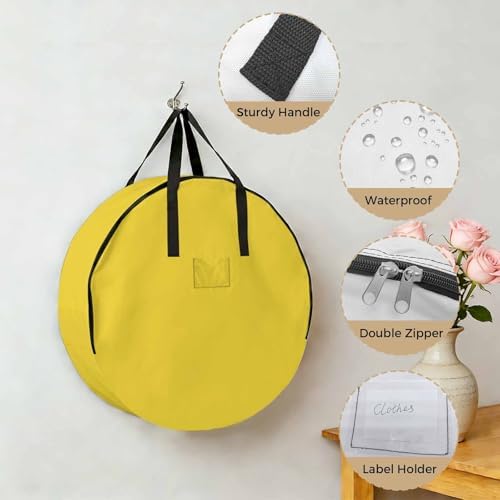 30 Inch Round Storage Bag 2 Pack,Minimalist Solid Pure Yellow Waterproof Wreath Storage Container with Handles&Zipper Unadorned Single Color Art Closet Organizer Bags Garland Box - Image 5