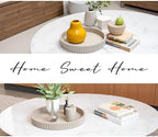 Modern Table Round Decorative Trays 2pcs Home Decor - Circle Coffee Table Centerpiece Set 12"/10" - Wooden Warm Grey Ottoman Tray with Fluted Edge - Image 4