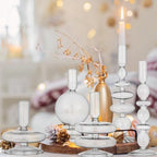 Rtteri 5 Pcs Glass Candlestick Holders Colorful Glass Taper Candle Stand Groovy Candlestick Wavy Boho Chic Clear Bases Holders Elegant Vase for Home Party Centerpiece(Clear) - Image 6