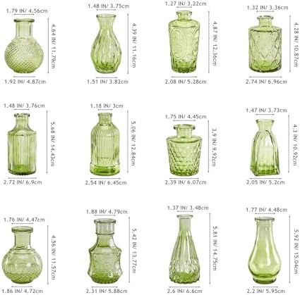 Green Small Bud Vases in Bulk 12, Vintage Embossed Flower Vases for Centerpieces, Boho Glass Vase for Flowers, Decorative Mini Vase for Wedding Decoration Party Baby Shower Home Dining Table - Image 7