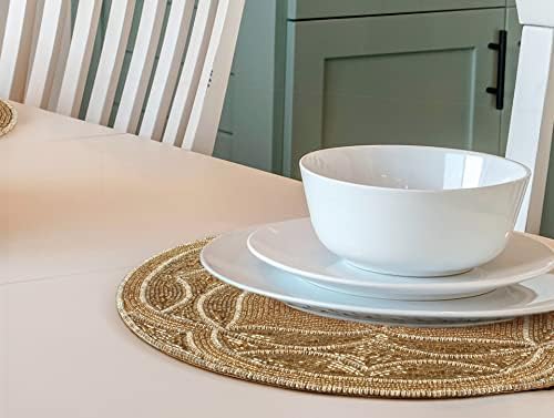 Handmade Beaded Placemat Charger, 13 Inch Round, Set of 2, Beautiful Decorative Dining Table Placemat for Your Dinner Table Décor - Gold Multi - Image 5