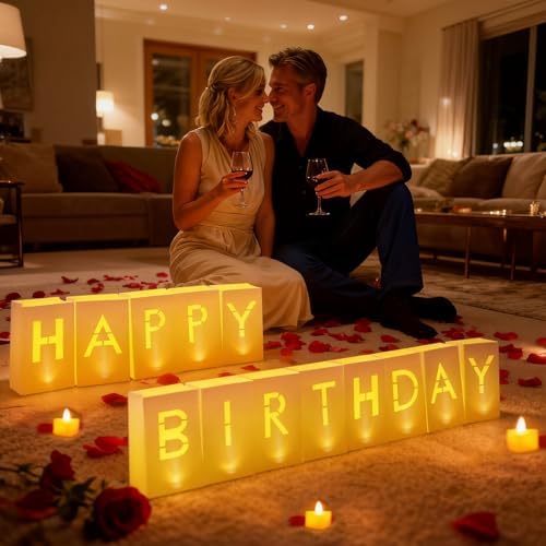 Happy Birthday Decoration for Men Women, Valentine’s Day Light Up Letters Luminary Bags with 30 Bright LED Candles, 2000 Rose Petals, 10 Balloons, Surprise Birthday Party Banner Signs by VidwanHome%E2%80%93OrderYousToda