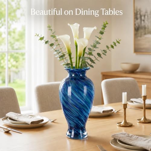 Dark Blue Hand Blown Glass Vase 11.8" Tall Beautiful Designer Flower Vase - Image 4