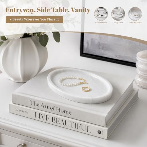 Koville Carrara Marble Tray, Oval Vanity Decorative Marble Tray for Home, Countertop Organizer, Catchall Tray for Perfume, Candles, Jewelry - Image 7