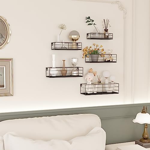 CRUGLA Floating Shelves Wall Mounted Set of 5, Black Hanging Storage Wall Shelf for Bathroom, Kitchen, Bedroom, Living Room Home Decor - Image 2