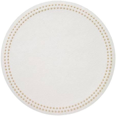 Bodrum Pearls Round Embroidered Placemats Set of 4 – 15" Elegant Table Mats for Dining, Weddings & Special Occasions, Decorative, Wipe-Clean Vinyl Placemats, Antique White/Gold by Unknown