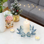 Large Crystal Lotus Tealight Candle Holder for Up to 6" Diameter Pillar Candle Plate Candlestick,Chunky Glass Votive Stand for Wedding, Party, Table Centerpiece Decor and Yoga Meditation (2, Blue) - Image 7