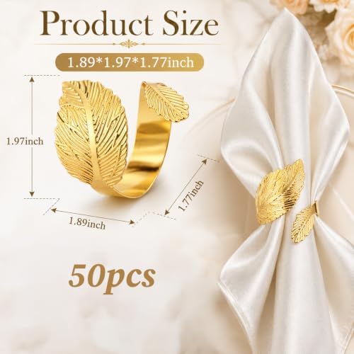 50Pcs Gold Leaf Napkin Rings Bulk Metal Napkin Holders for Wedding - Image 4