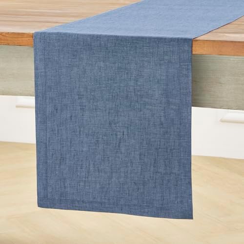 Solino Home 100% Pure Linen Table Runner Blue Denim, Athena 14 x 144 in by SolinoHome