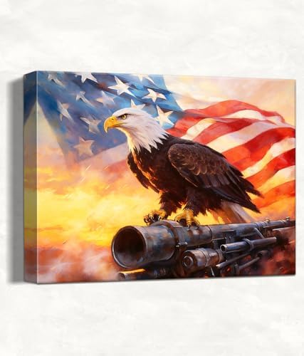 HomeifHue July 4th Patriotic Canvas Wall Art 4th of July USA Decorations American Flag Painting Picture Eagle Pictures for Wall Decor Independence Day Home Decor（F6 24x36in） by HomeifHue