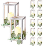 VEVOR 12 Set/36 Pcs Wooden Wedding Lantern Centerpiece, Includes 12 Wooden Lantern Candle Holder 12 Flameless LED Candle 12 Eucalyptus Leaves Wreath for Wedding Table Party Farmhouse Decor, White by VEVOR