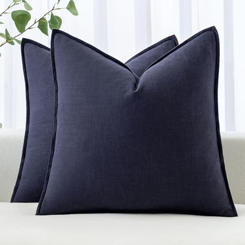 MIULEE Decorative Linen Euro Sham Pillow Covers 22x22 Inch Navy by MIULEE