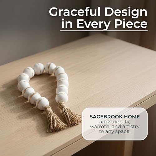Sagebrook Home Wooden Beads Garland - Handcrafted Mango Wood & Jute Tassel - Casual Home Decor for Living Room, Bedroom, Office - 2" Whitewash - Image 6