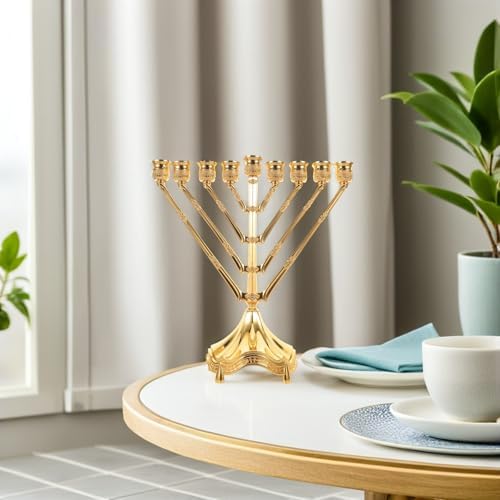Zinc Alloy Hanukkah Menorah Candle Holder Golden 9 Branches Xmas - Image 5
