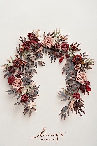 Ling's moment Flower Garland, 5FT Eucalyptus & Rose Burgundy & Dusty Rose - Image 5