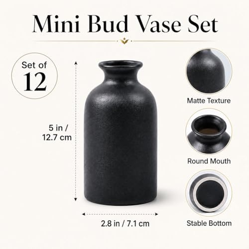 Black Bud Vases Set of 12 - Mini Black Ceramic Vase for Flowers, Small Modern Bud Vase for Table Decor, Boho Centerpiece for Home Decor, Centerpieces in Bulk for Wedding, Table, Party Decor - Image 2