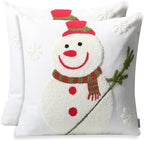 Set of 2 Christmas Throw Pillow Covers Embroidery Farmhouse Decorations Holiday Decor Throw Cushion Case for Winter Home Couch (Snowman) by Pilmandu