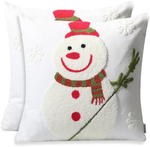 Set of 2 Christmas Throw Pillow Covers Embroidery Farmhouse Decorations Holiday Decor Throw Cushion Case for Winter Home Couch (Snowman) by Pilmandu