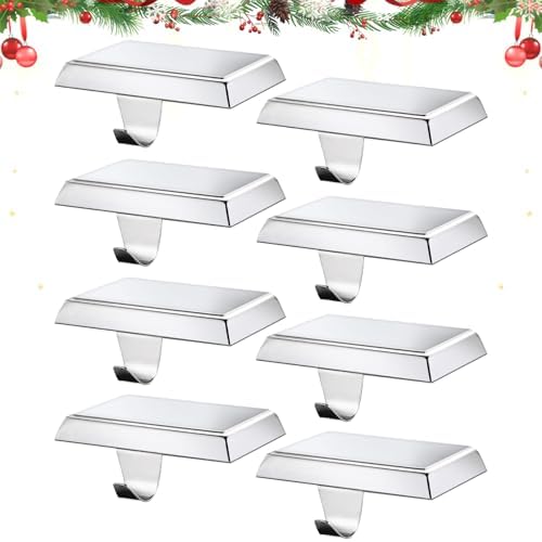 Christmas Stocking Holders for Mantle, Weighted Stocking Hangers, Christmas Stocking Hooks for Tables Window Fireplace Mantle Decoration(Silver,8PCS) by popamaz