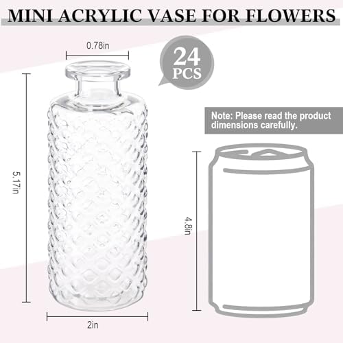 Honeydak Set of 24 Plastic Mini Bud Vases, Vintage Clear Decorative Vases Bulk for Table Centerpieces, Wedding Reception, Baby Shower, Home Decor, Housewarming Gift(Micro-Diamond) - Image 5