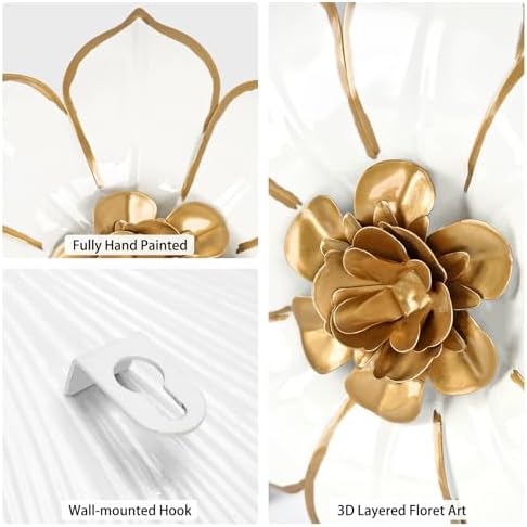 Villa Como Set of 3 White and Gold Metal Flowers Wall Art Decor 10" - Image 3