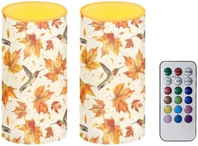 Fall Candles Battery Operated Flameless Candles with Remote and Timer Maple Leaf Hummingbird Electric Candles LED Flickering Candles for Home Farmhouse Room Bedroom Holiday Decorations - Image 2