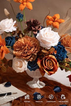 Ling's moment Fake Flowers Box, Faux Artificial Greenery Stems Foam Roses Gardenia Peony Silk Eucalyptus Pampas Fabic Flower for Centerpieces Bouquet Wedding Vase, Orange & Navy, Deluxe Combo - Image 3