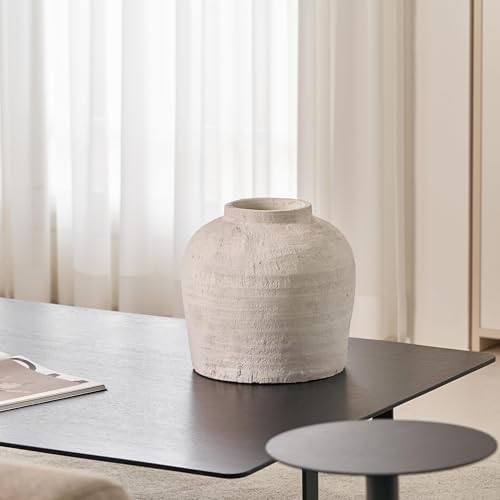 LB2 White Ceramic Large Vase, 11" Tall Zen Style, Terra Cotta Pitcher, Distressed Farmhouse Decor, Pottery Decorative Flower for Home Decor (B - White 11") - Image 3