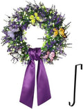 13in Wildflower Wreath, Purple Ribbon & Hanging Hook, Farmhouse Door Decor by Unknown