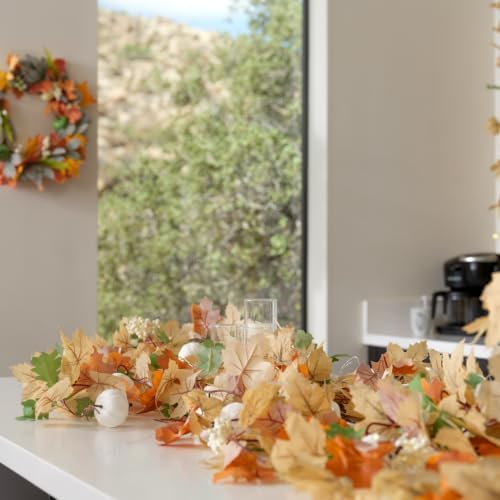 CQURE 20 Pack Fall Leaf Garland, Total 118 Ft Artificial Fall Maple Leaves Autumn Vines Garland Thanksgiving Decor for Home Fireplace Party - Image 2