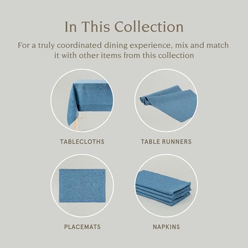 Over&Back Set of 4 Washed 100%-Linen Woven Placemats - Colorful Dining Table Mat - Machine Washable - Kitchen and Home Decor - Blue - Image 4