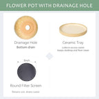 10.3 Inch Ceramic Glaze Plant Pot with Saucer, Flower Pots with Drainage Hole Mesh Net (Brown-Yellow) - Image 3