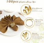 Leaf Napkin Rings Set of 100 Metal Napkin Rings Bulk Table Napkin Ring Suitable for Valentine Thanksgiving Banquets Table Parties and Everyday - Image 6