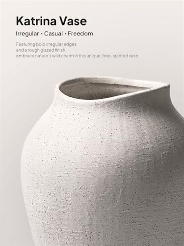 White Ceramic Vase - Large 13.6 Inch Tall Floor Vase for Centerpieces, Farmhouse Flower Vases, Rustic Minimalist Home Decor for Living Room, Enterway, Wedding (Sandstone White) - Image 4