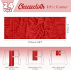 24 Pack Red Table Runner 10Ft Cheesecloth Table Runner Rustic Gauze Table Runners Romantic Long Sheer Fabric Cheese Cloth Table Runners for Wedding Party Bridal Baby Shower - Image 2