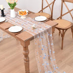 Blue Wildflowers Table Runner Gauze Floral Birthday Party Home Table Decor - Image 6