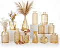 12 Pcs Clear Bud Vases Set, Small Vintage Glass Clear Bud Flower Vases Bulk Multiple Shape Cute Mini Glass Bottles Vases for Rustic Wedding Centerpieces Table Decorations and Home Decor (12, Gold) by Unknown