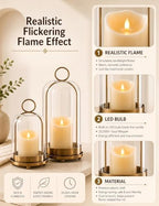 Brass Candle Holder Set of 2, Hurricane Glass Candle Holders with Flameless Candles, Glass Dome Candle Holder for Wedding, Holiday, Fireplace and Table Decor - Image 4