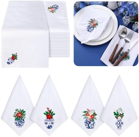 HunnmingRe 12 Pcs Christmas Blue and White Cloth Napkins, 17x17 Inch by HunnmingRe