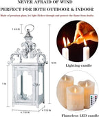 Large Candle Lantern, Decorative Hanging Lantern, Vintage Metal Tabletop Lantern for Outdoor Patio Rustic Home Decor, Candle Holders with Clear Glass (White) - Image 5