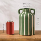 Ceramic Vase with Handles, Modern Farmhouse Striped Decorative Vase, 9.1" Art Deco Tall Flower Vases for Pampas Grass, Shelf Decor, Dining Table Centerpiece, Living Room Home Decor (Sage Green) - Image 6
