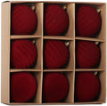 4In Red Velvet Christmas Ornaments Set,9pcs Burgundy Flocked Ornaments Ball by Senjie