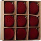 4In Red Velvet Christmas Ornaments Set,9pcs Burgundy Flocked Ornaments Ball by Senjie
