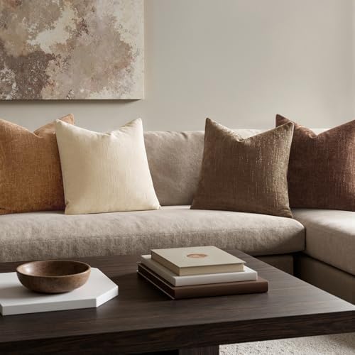 MIULEE Pack of 4 Fall Decorative Throw Pillow Covers Chocolate Brown 18x18 Inch Chenille Textured Throw Pillows Boho Farmhouse Rustic Cushion Covers Vintage Home Decor for Couch Sofa Bed Living Room - Image 3