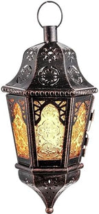 NEEDOMO Hanging Moroccan Lantern, 13.5'' Vintage Metal Candle Holder with 14.8" Chain, Ramadan Lanterns Decorative Indoor Outdoor for Home, Table, Patio, Porch, Christmas,Halloween, Spring (Amber) by NEEDOMO-LightUpYourSpace
