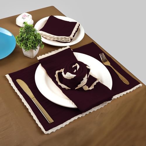 FINGERCRAFT Lace Cloth Napkins, Cotton Gauze, Set of 12, 20x20 in,Chocolate - Image 3