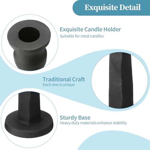 Heavy Duty Cast Iron Black Candlestick Holders Set of 3,Tall Taper Candle Holders,Table Vintage Decor Centerpiece Candle Holders for Fireplace Party Dining Home - Image 2