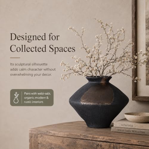 Wabi Sabi Rusty Vintage Vase, 11.4" Tall Wabi Sabi Decor Rustic Farmhouse Pottery Vase for Centerpiece, Textured Pottery Flower Vases for Home Decor, Table, Living Room, Bathroom, Kitchen (11.4 in) - Image 7